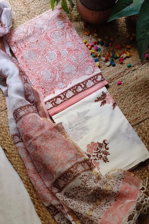 Peach Sangeneri Cotton Suit Set