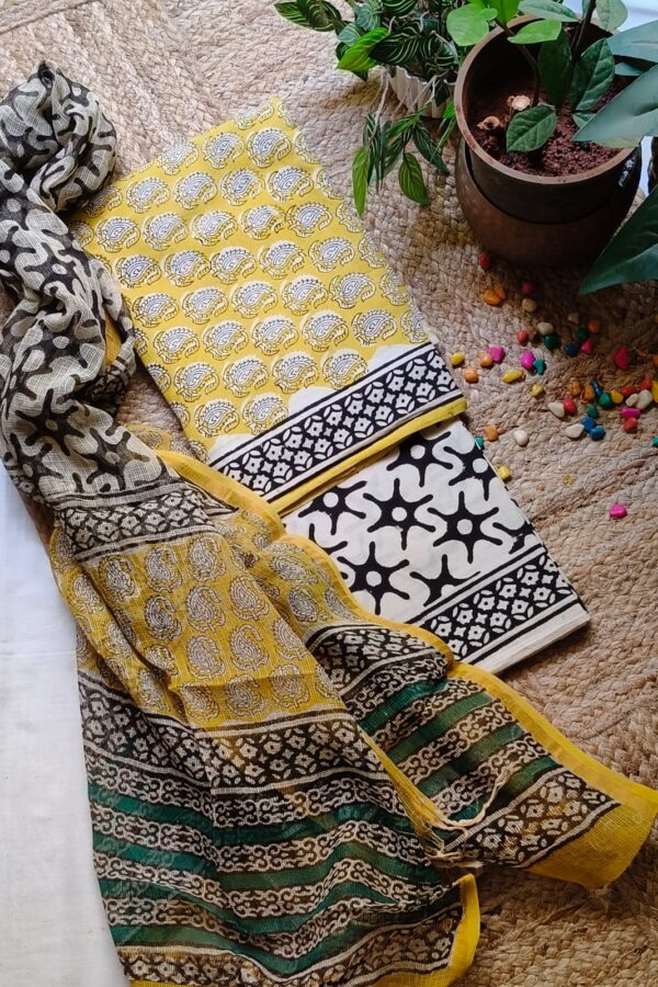 Yellow Sangeneri Cotton Suit Set